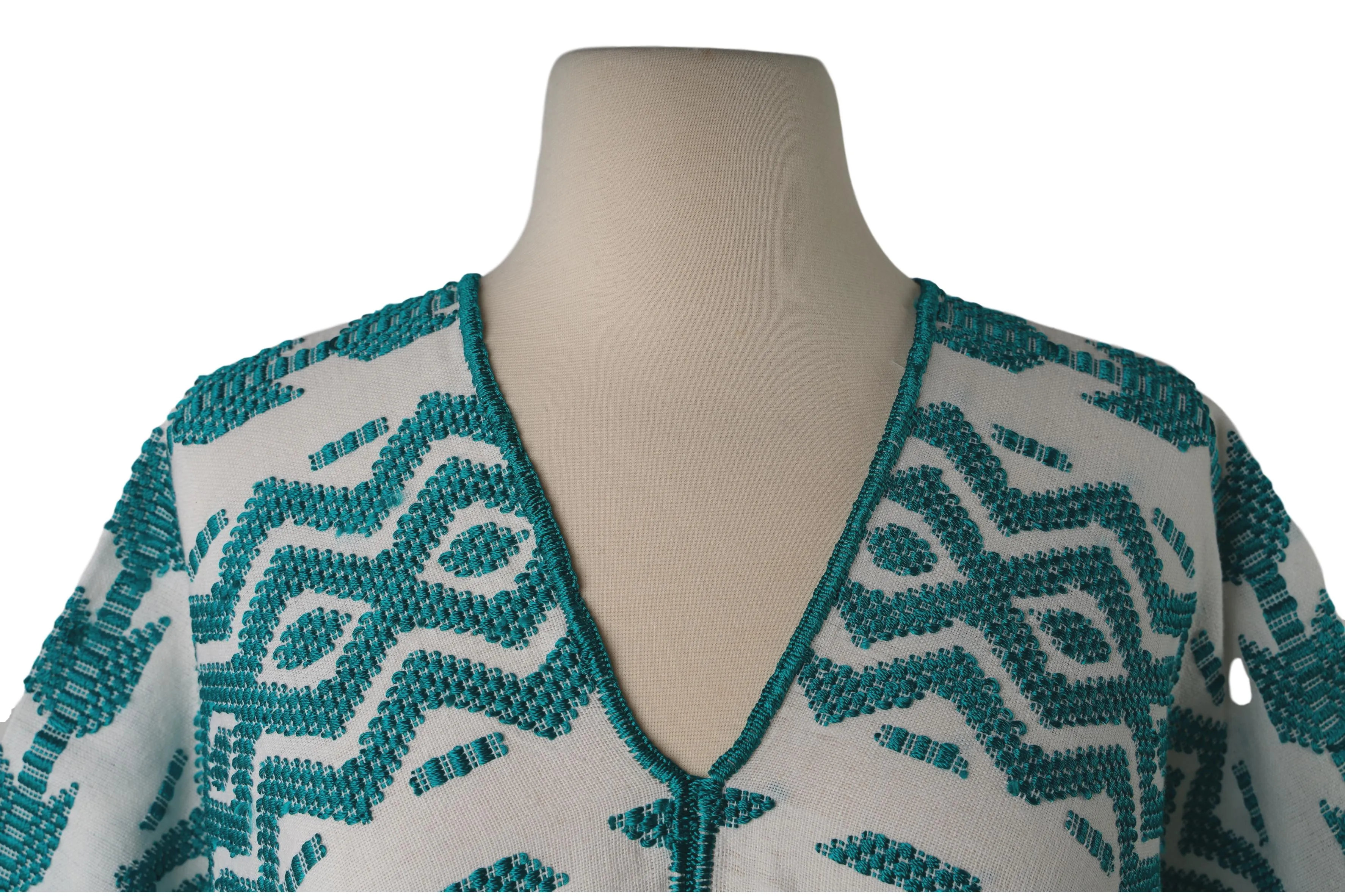 Santa Lucia Embroidered Guatemalan Kaftan - Teal, White