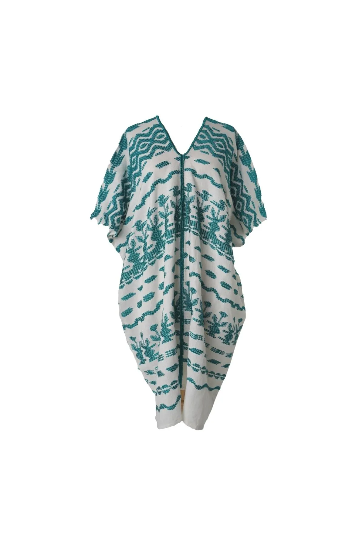 Santa Lucia Embroidered Guatemalan Kaftan - Teal, White