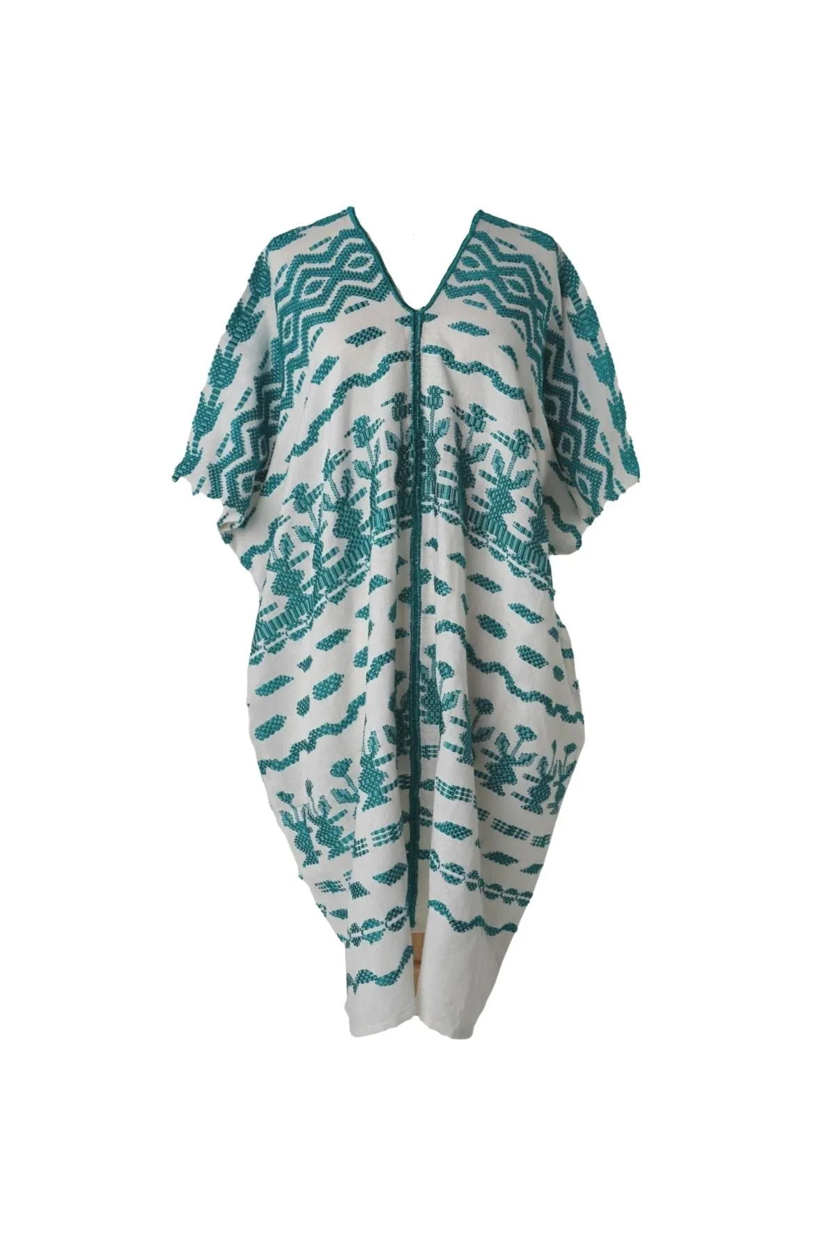 Santa Lucia Embroidered Guatemalan Kaftan - Teal, White