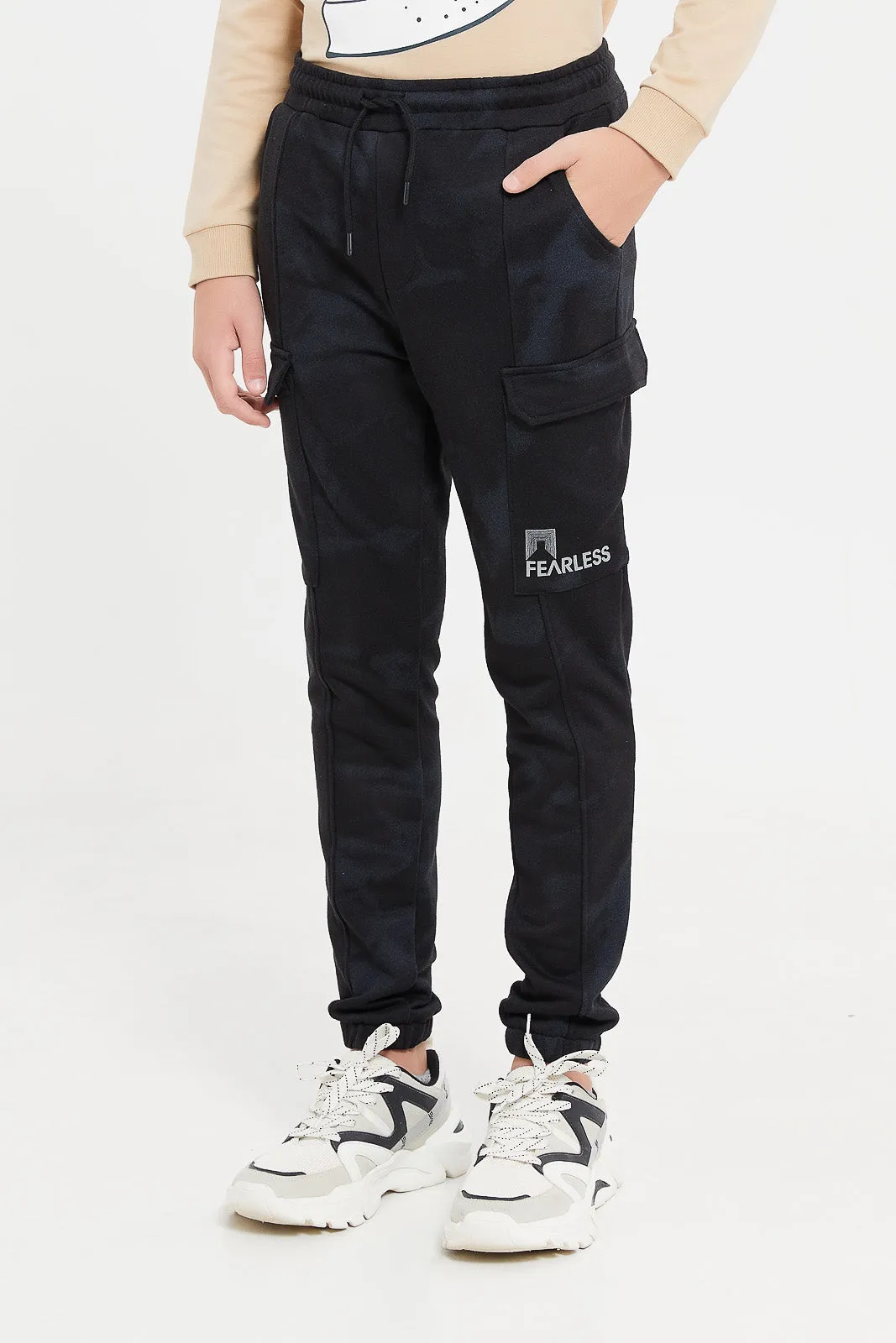 Senior Boys Black Cargo Active Pants