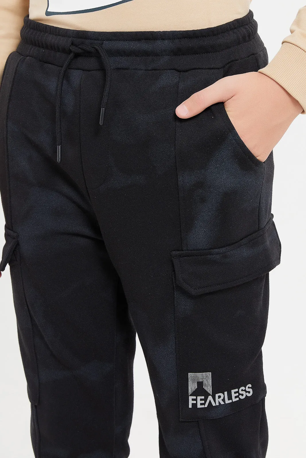 Senior Boys Black Cargo Active Pants