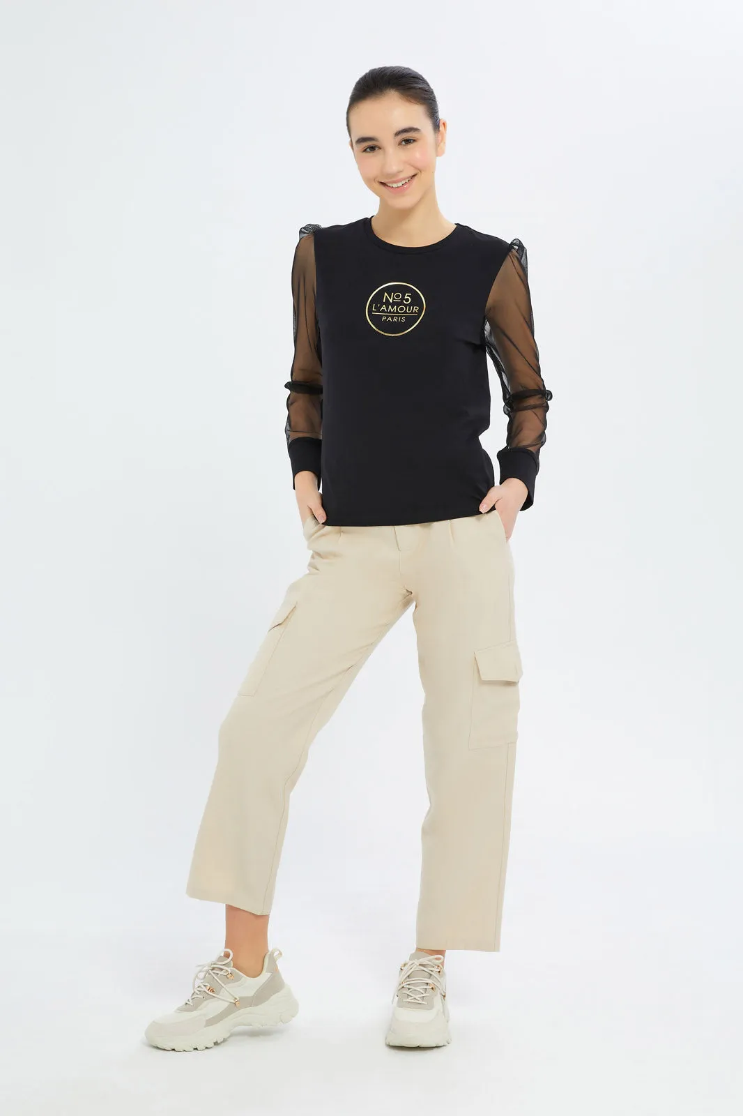 Senior Girls Beige Cargo Pocket Trouser