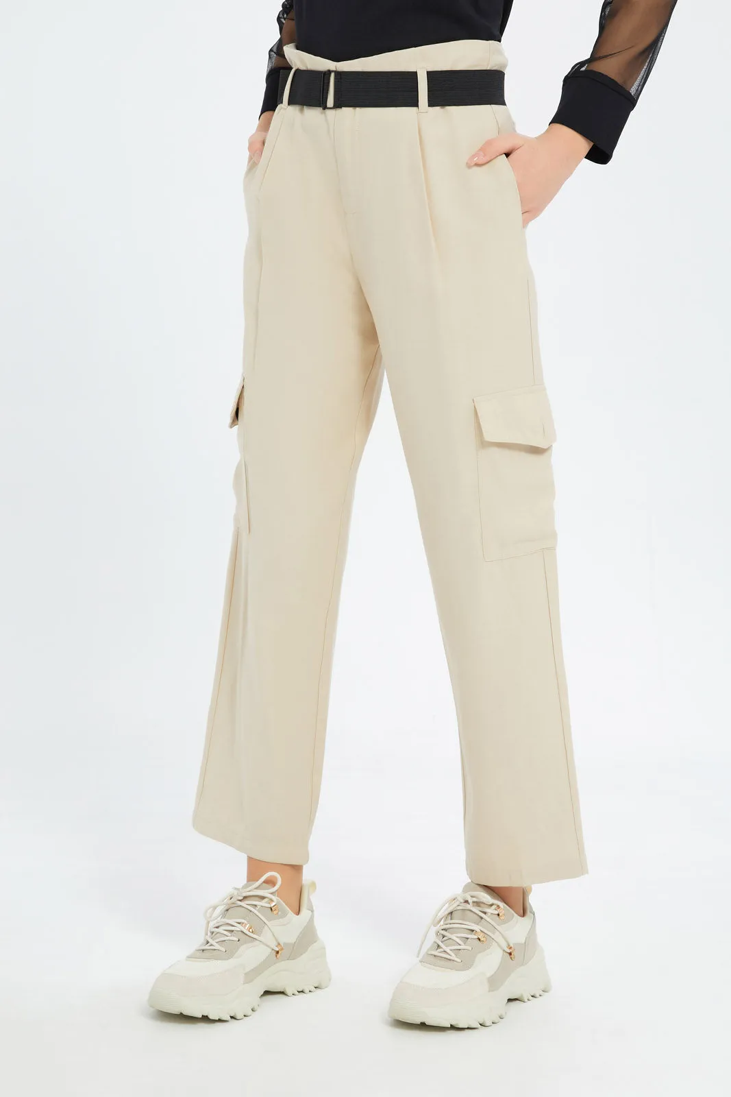 Senior Girls Beige Cargo Pocket Trouser