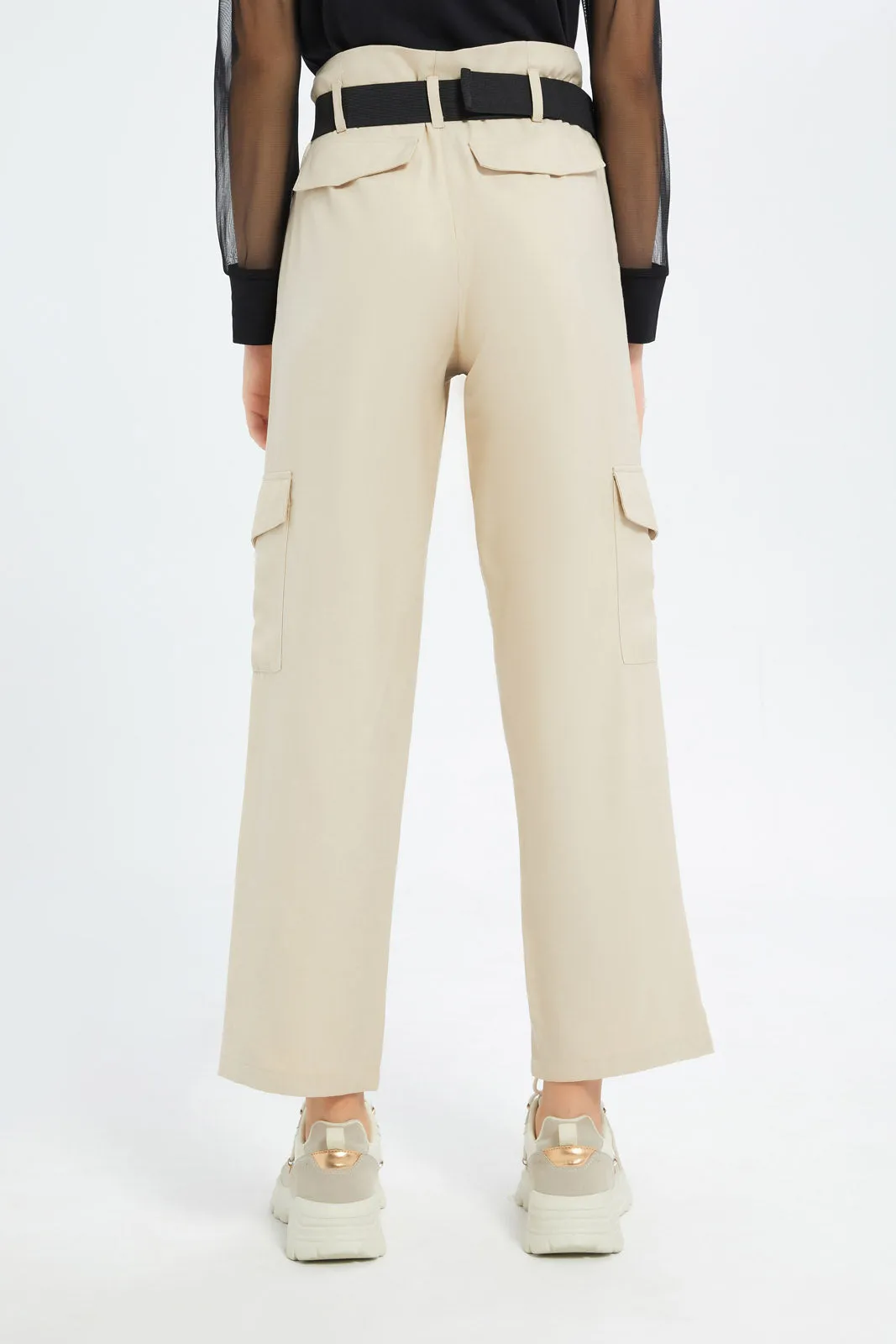 Senior Girls Beige Cargo Pocket Trouser