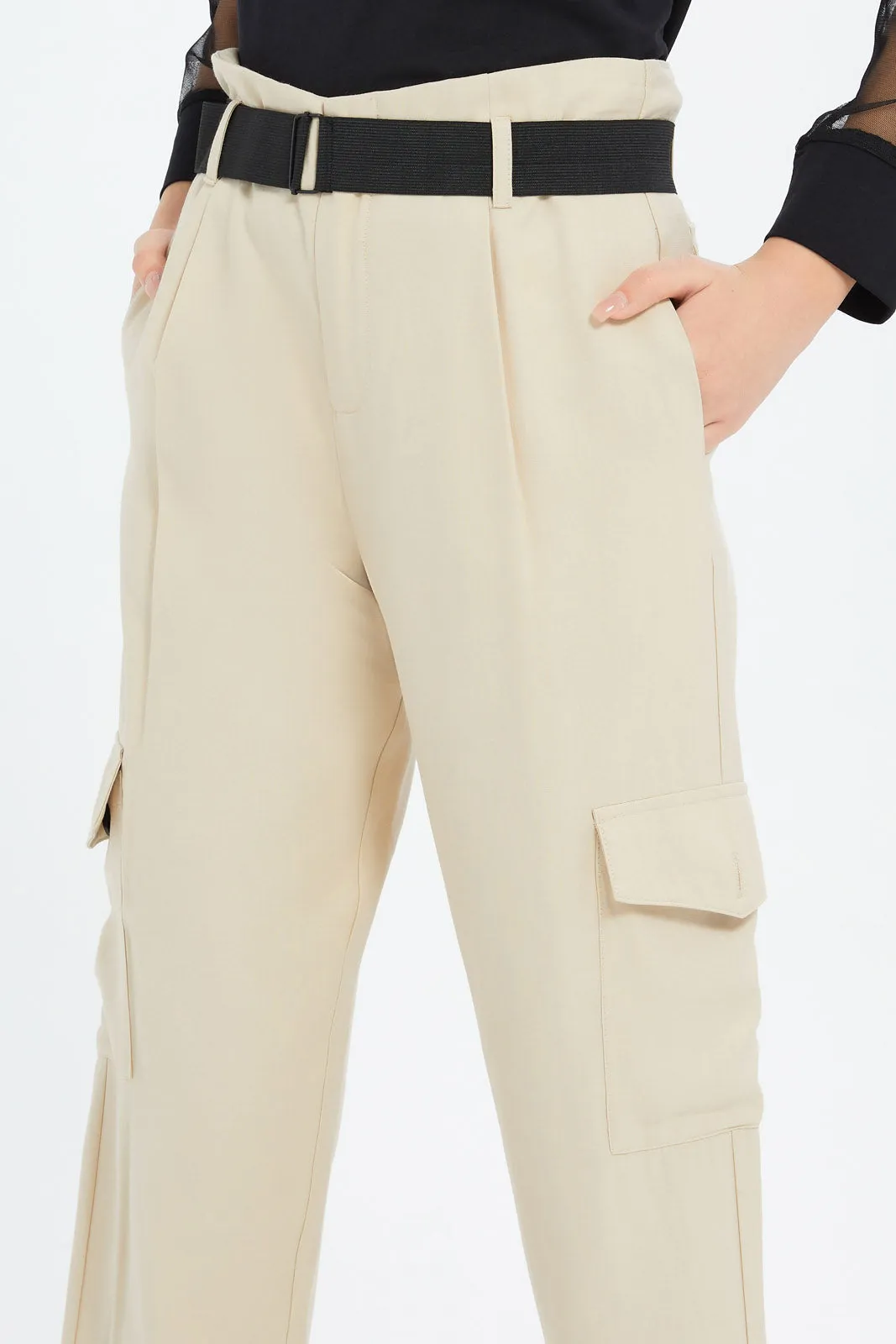 Senior Girls Beige Cargo Pocket Trouser