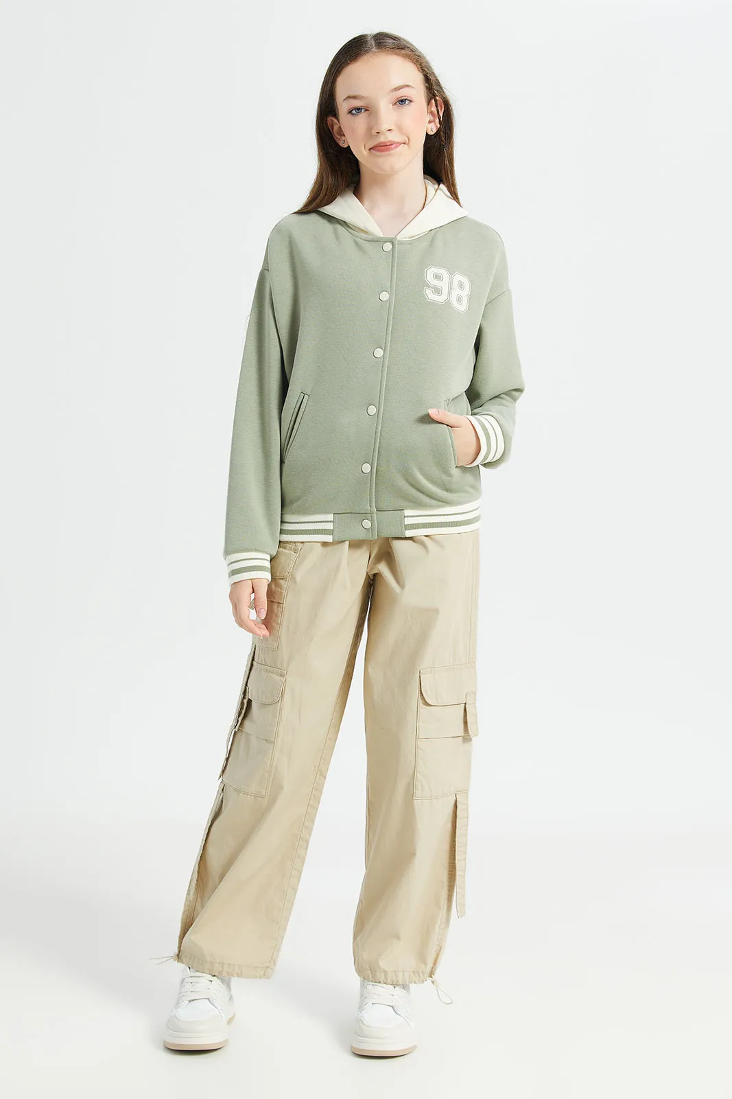 Senior Girls Beige Poplin Cargo Pocket Pants