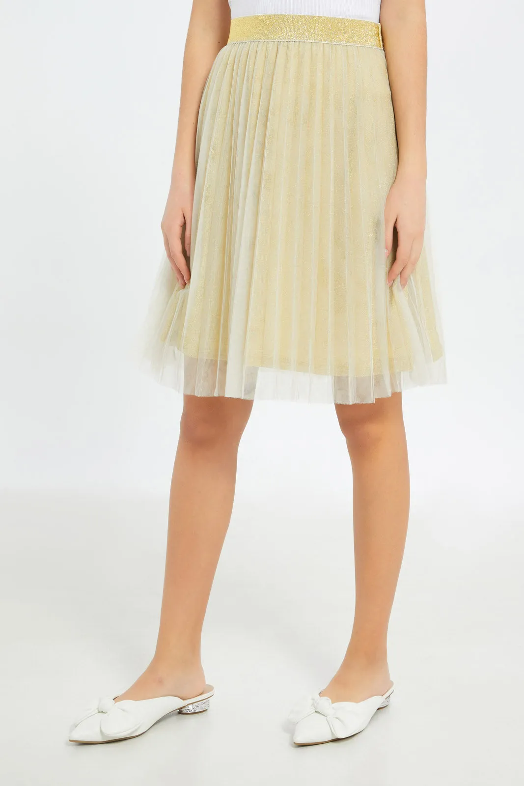 Senior Girls Gold Pleated Tulle Skirt