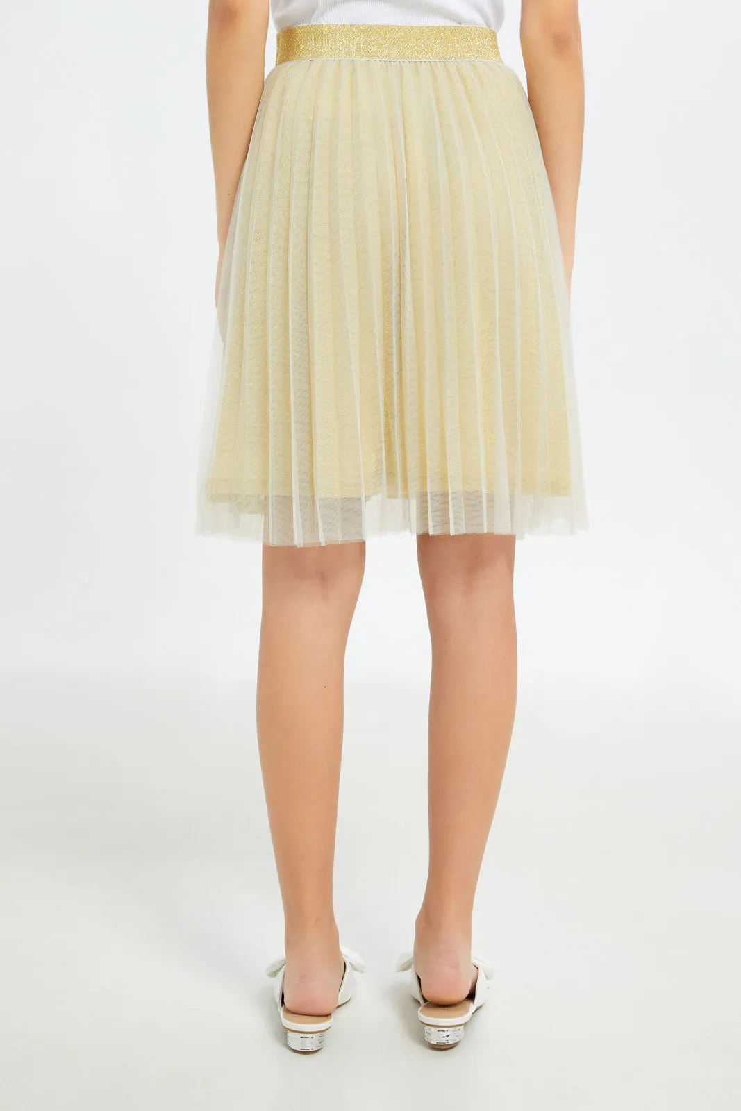 Senior Girls Gold Pleated Tulle Skirt