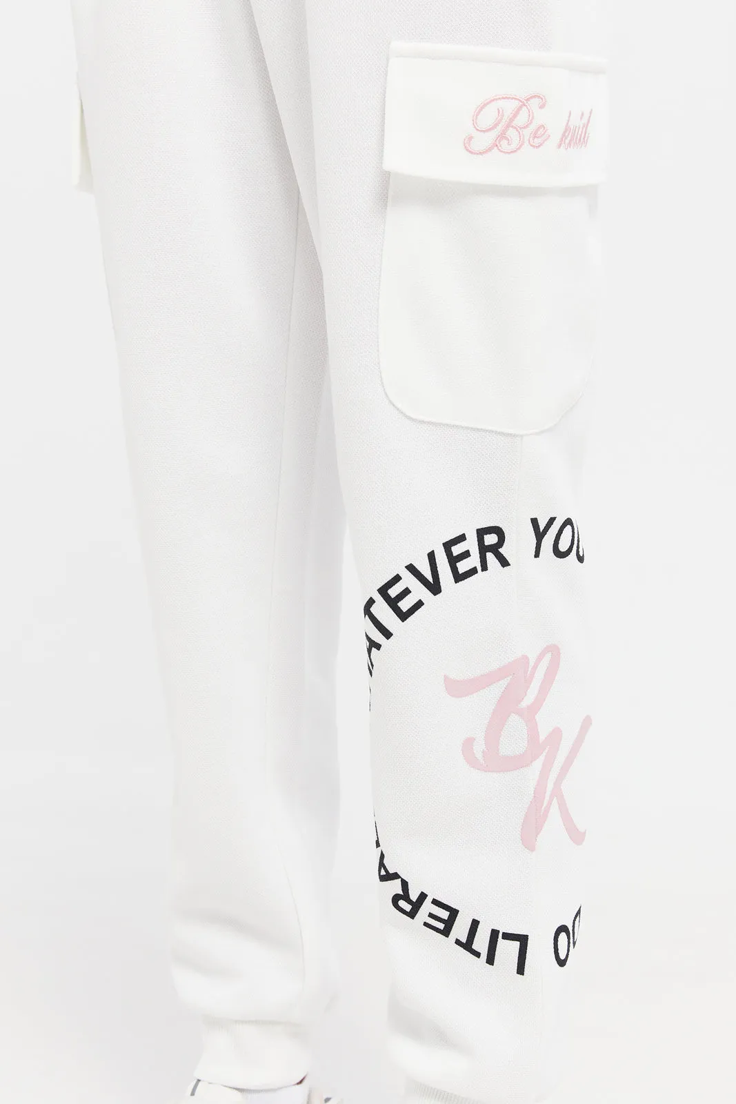 Senior Girls White Cargo Pocket Pants