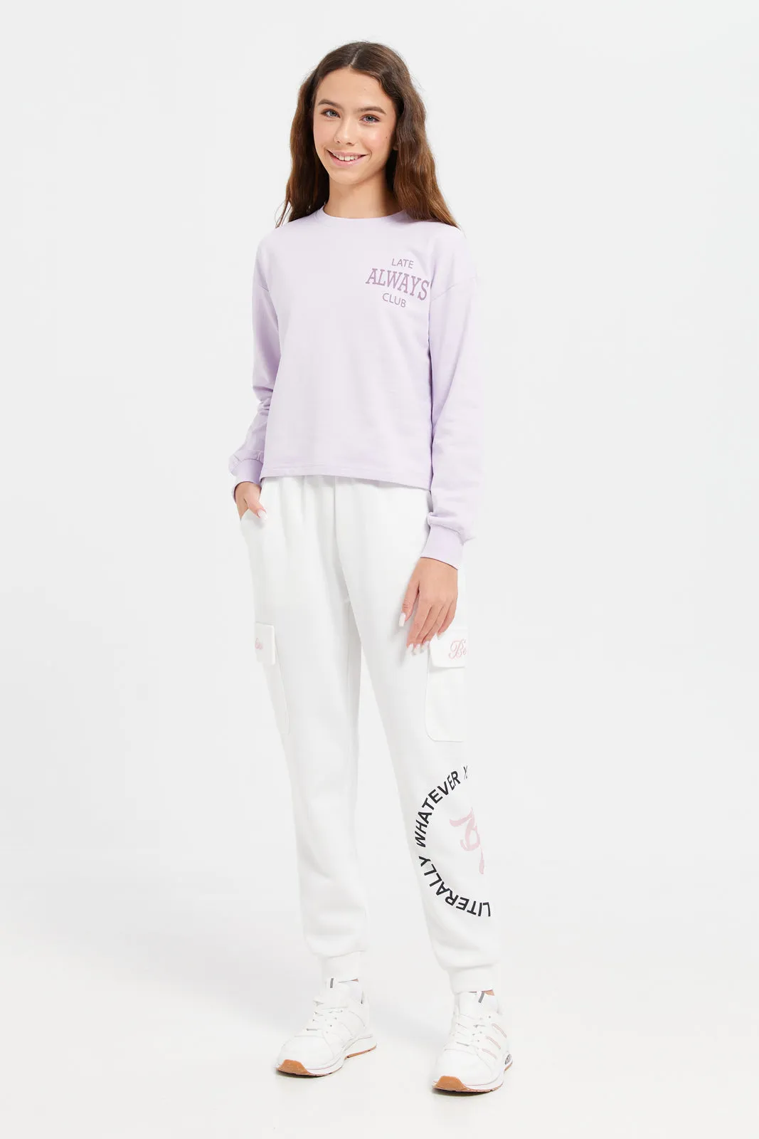 Senior Girls White Cargo Pocket Pants