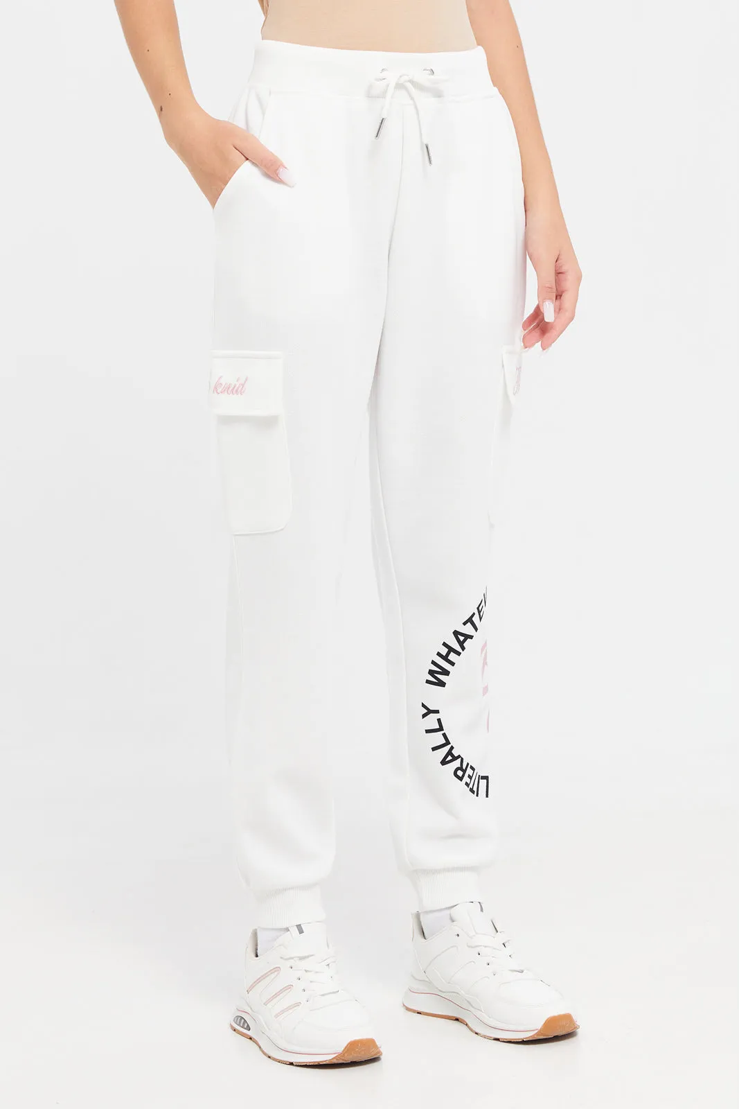 Senior Girls White Cargo Pocket Pants