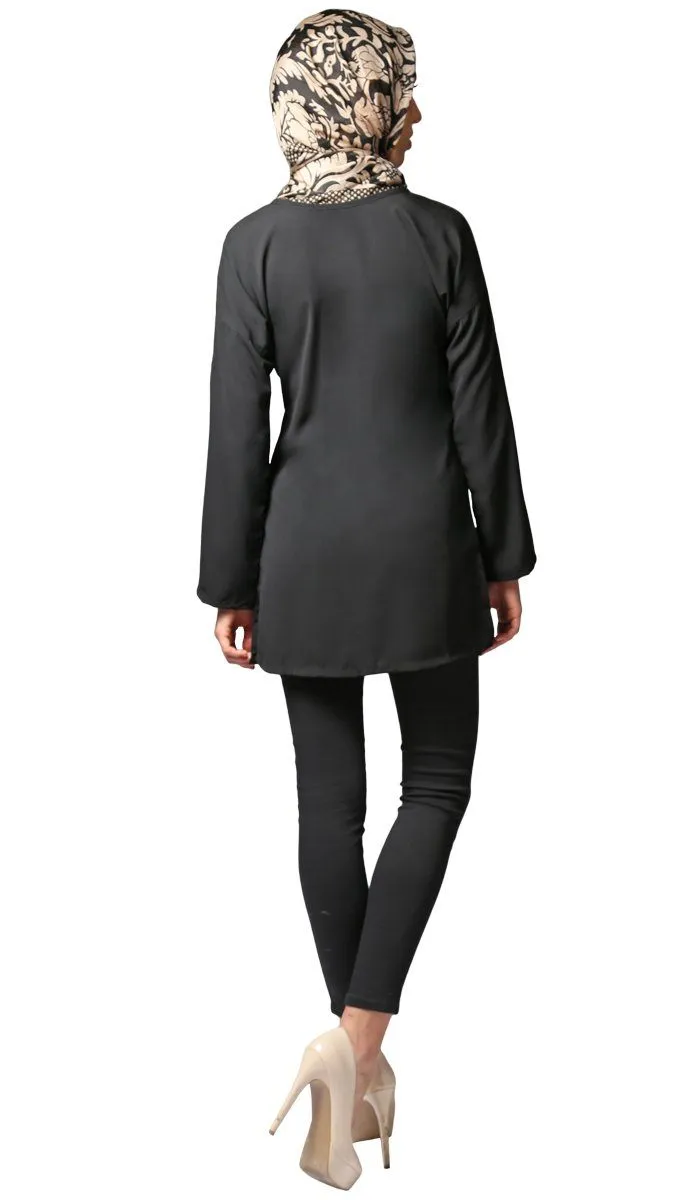 Sera Long Modest Two Way Tunic - Black - FINAL SALE