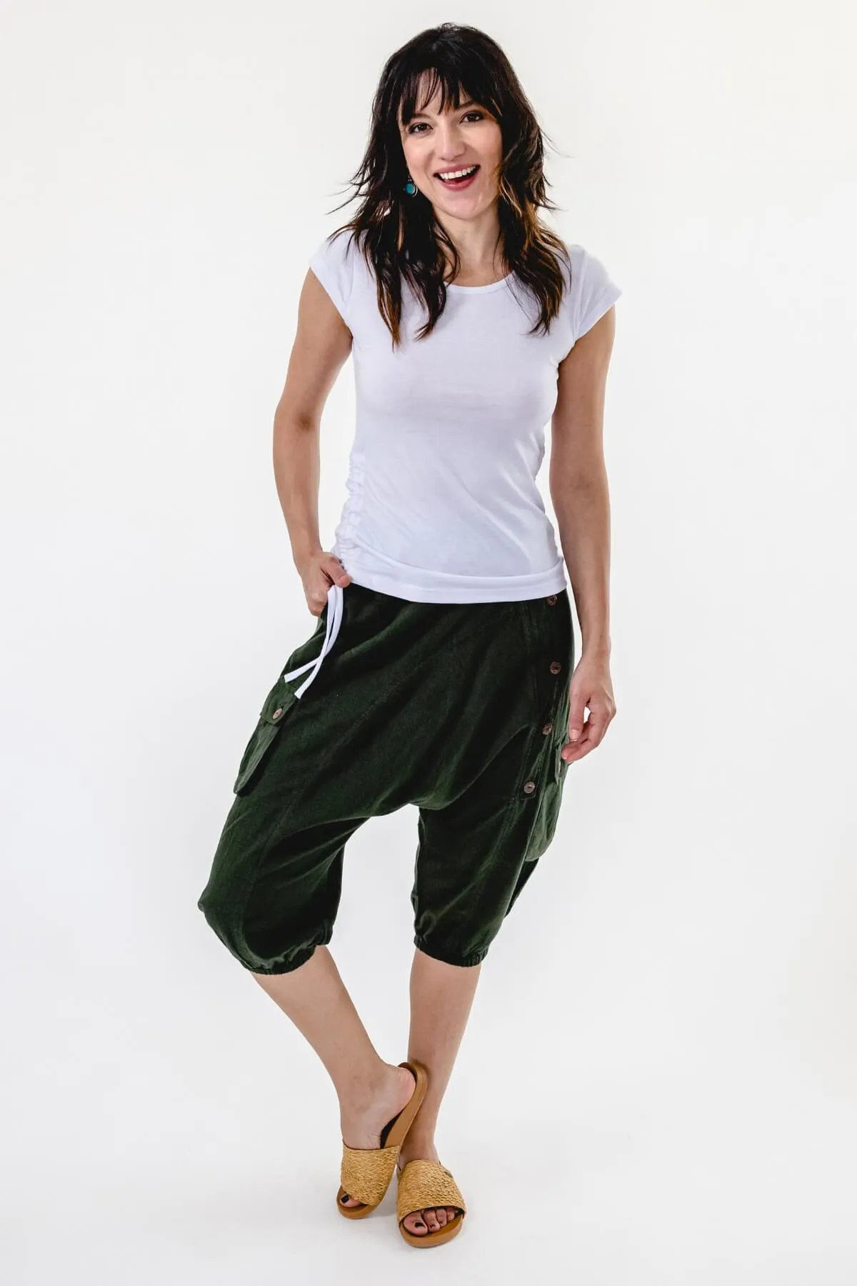 Short Drop Crotch Pants - Green