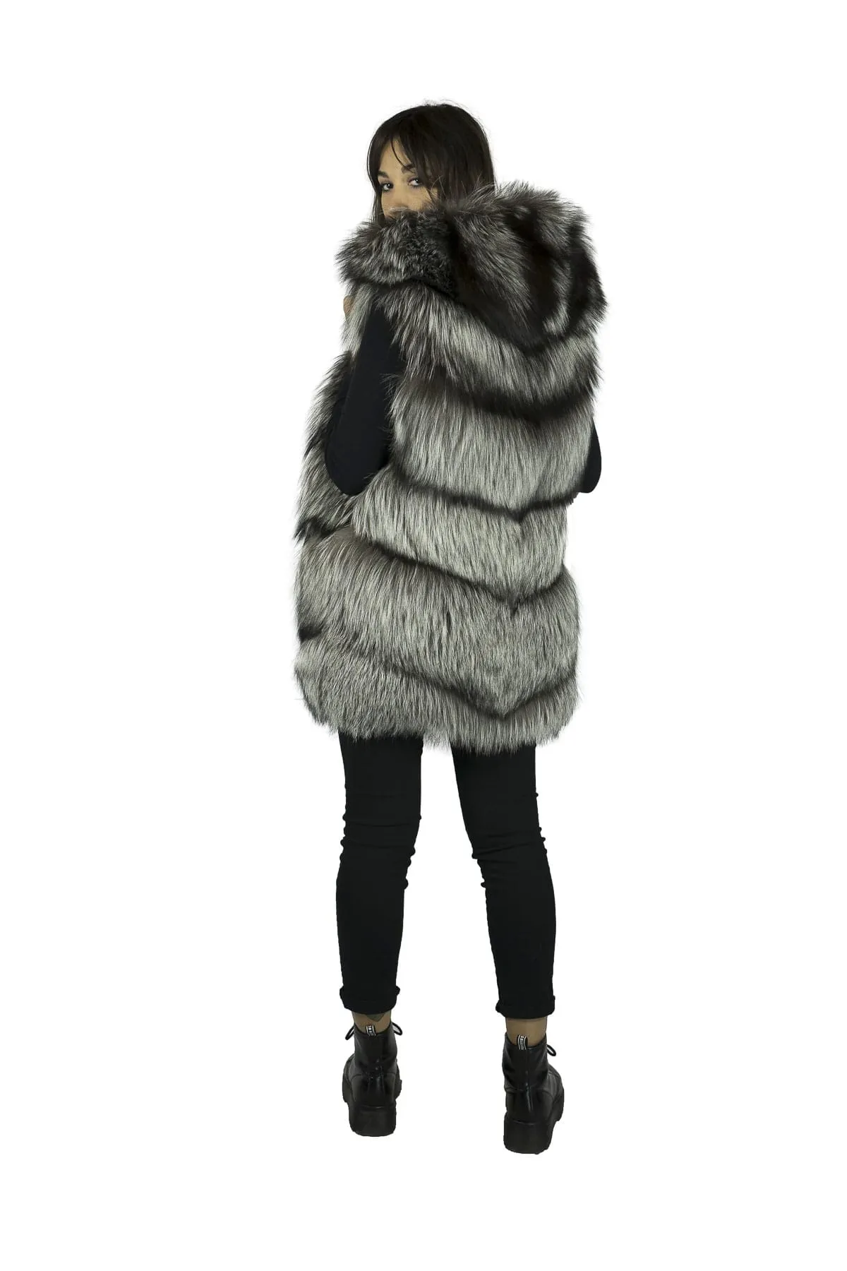 Silver Fox Vest with Hood