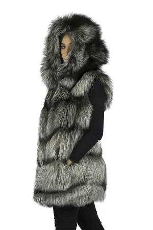 Silver Fox Vest with Hood