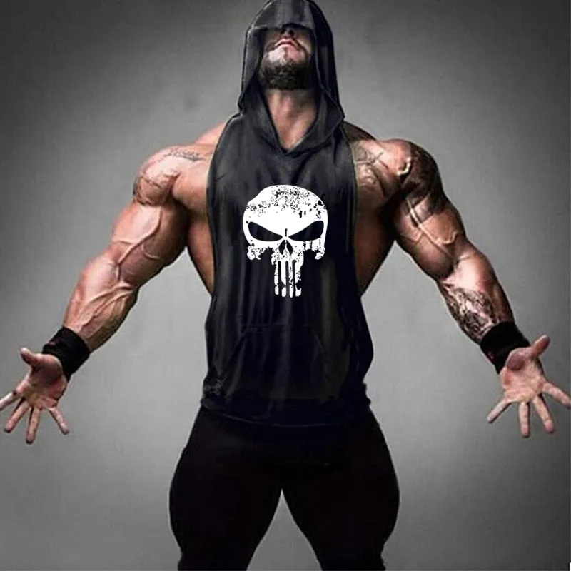 Skull Bodybuilding Stringer Tank Tops men Stringer Shirt Fitness Tank Top Men Gym sleeveless hoodies Cotton Vest Free shipping