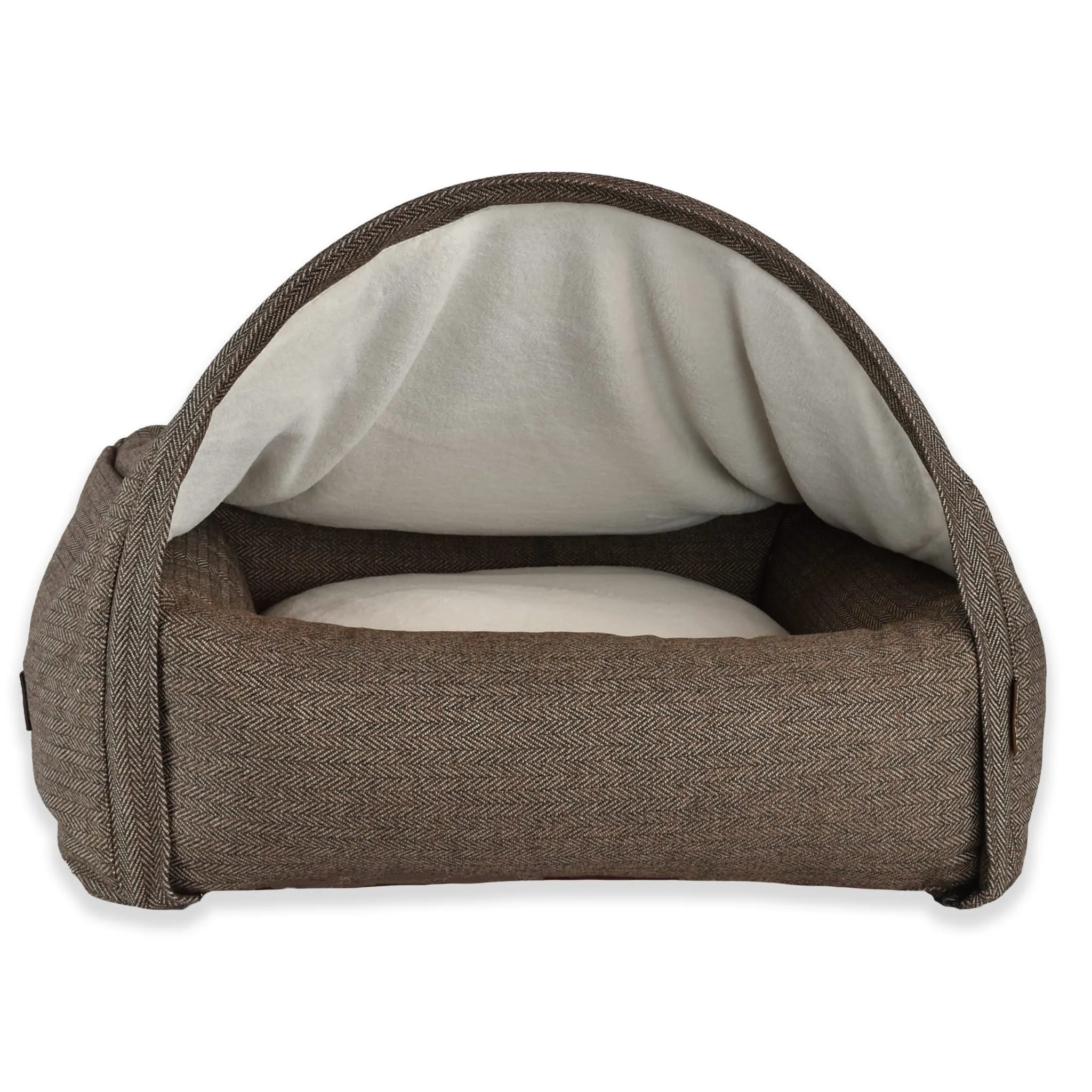 Snuggle Cave Pet Bed - Brown Herringbone