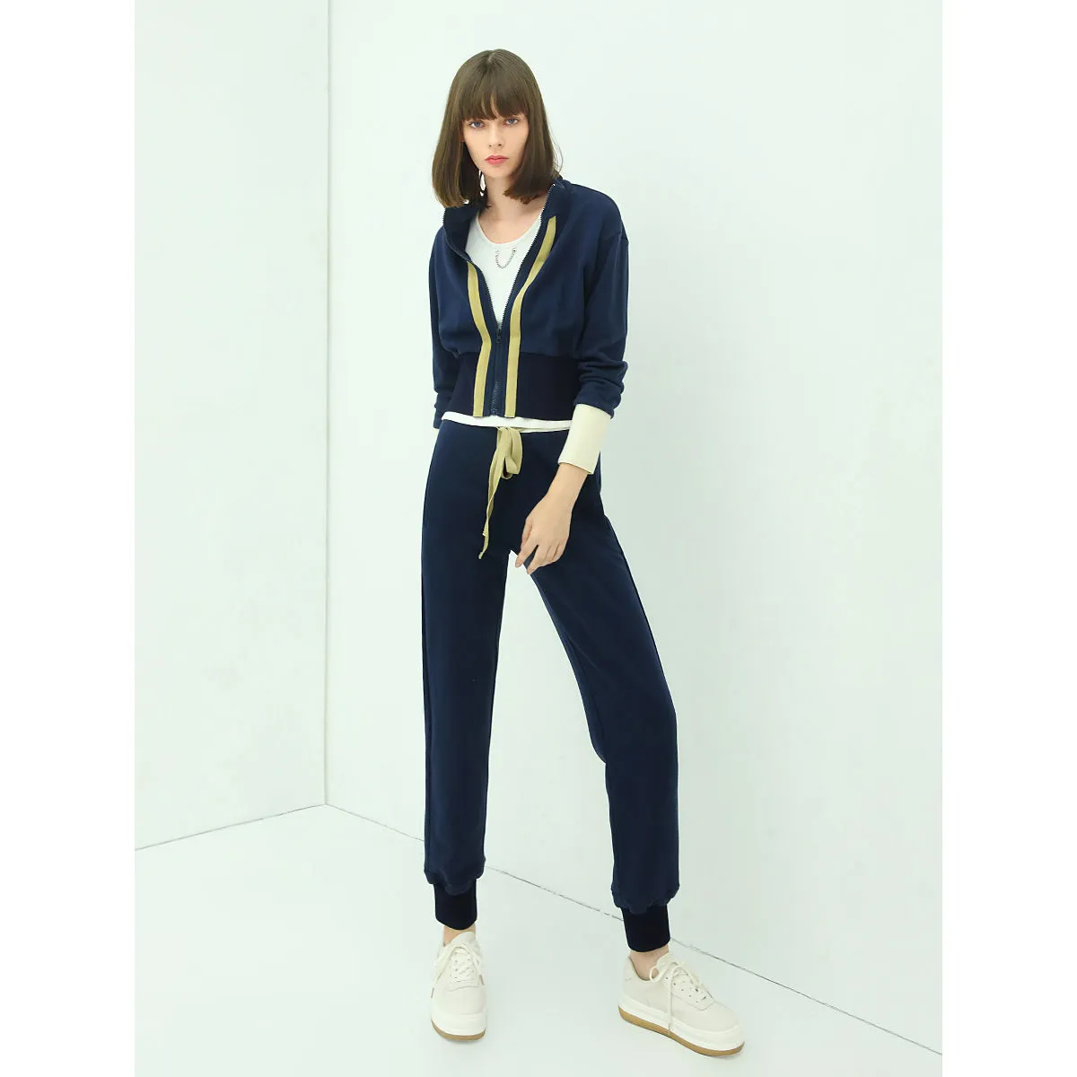 Sporty Contrast Striped Navy Cotton Jacket