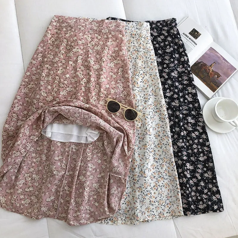 Spring Summer Floral Print High Waist A-line Skirts