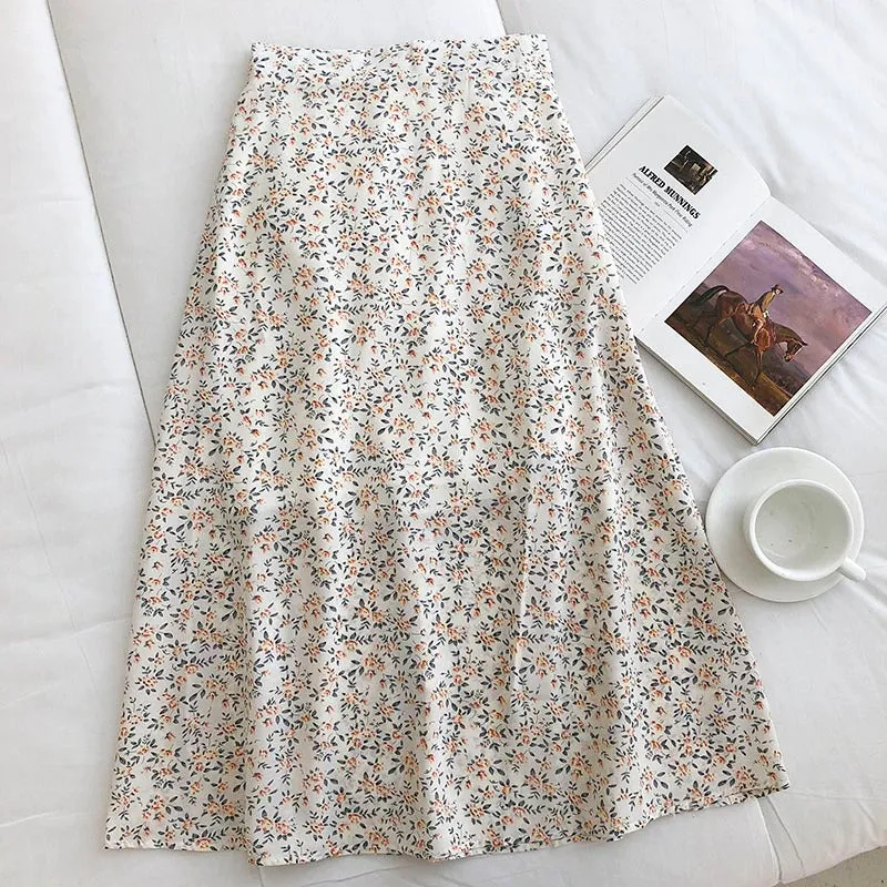 Spring Summer Floral Print High Waist A-line Skirts