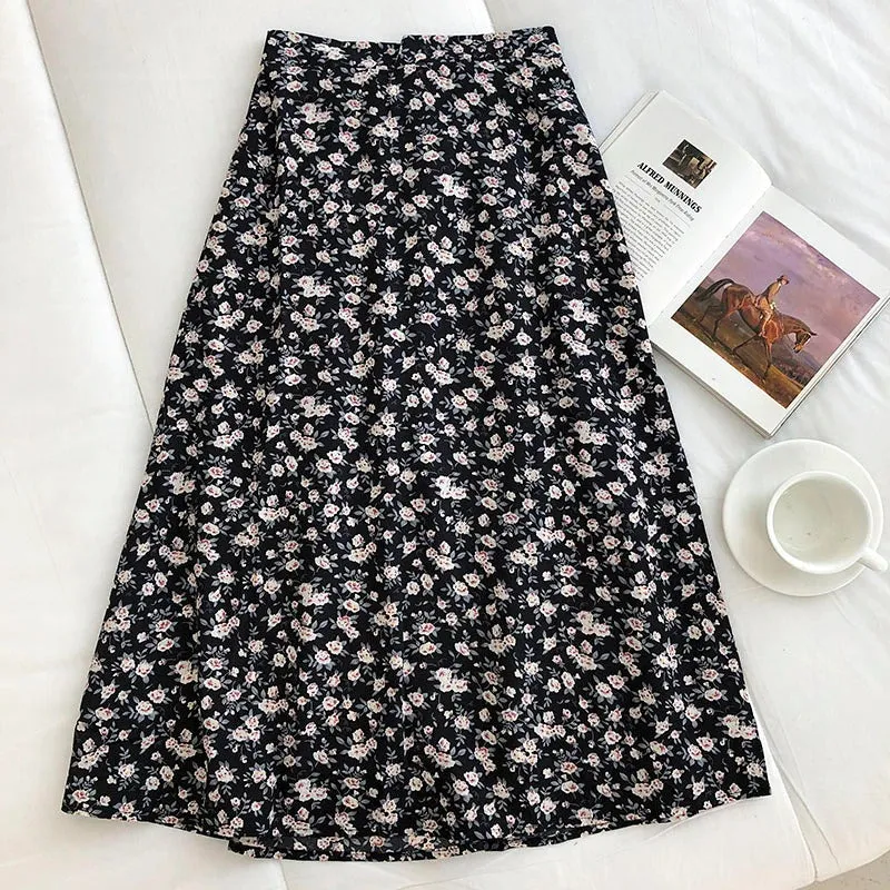 Spring Summer Floral Print High Waist A-line Skirts