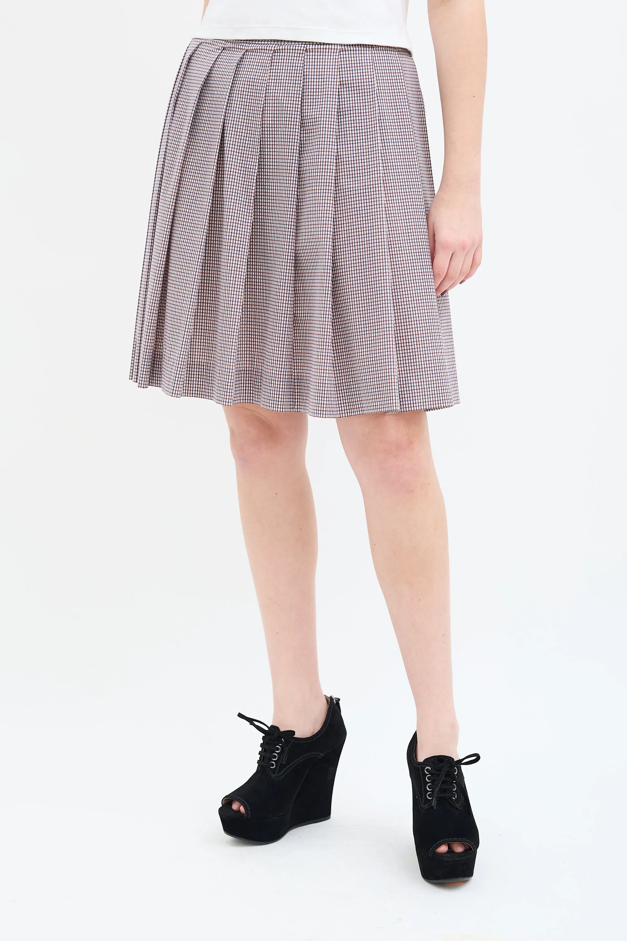 SS 2000 Brown & Multi Check Pleated Skirt