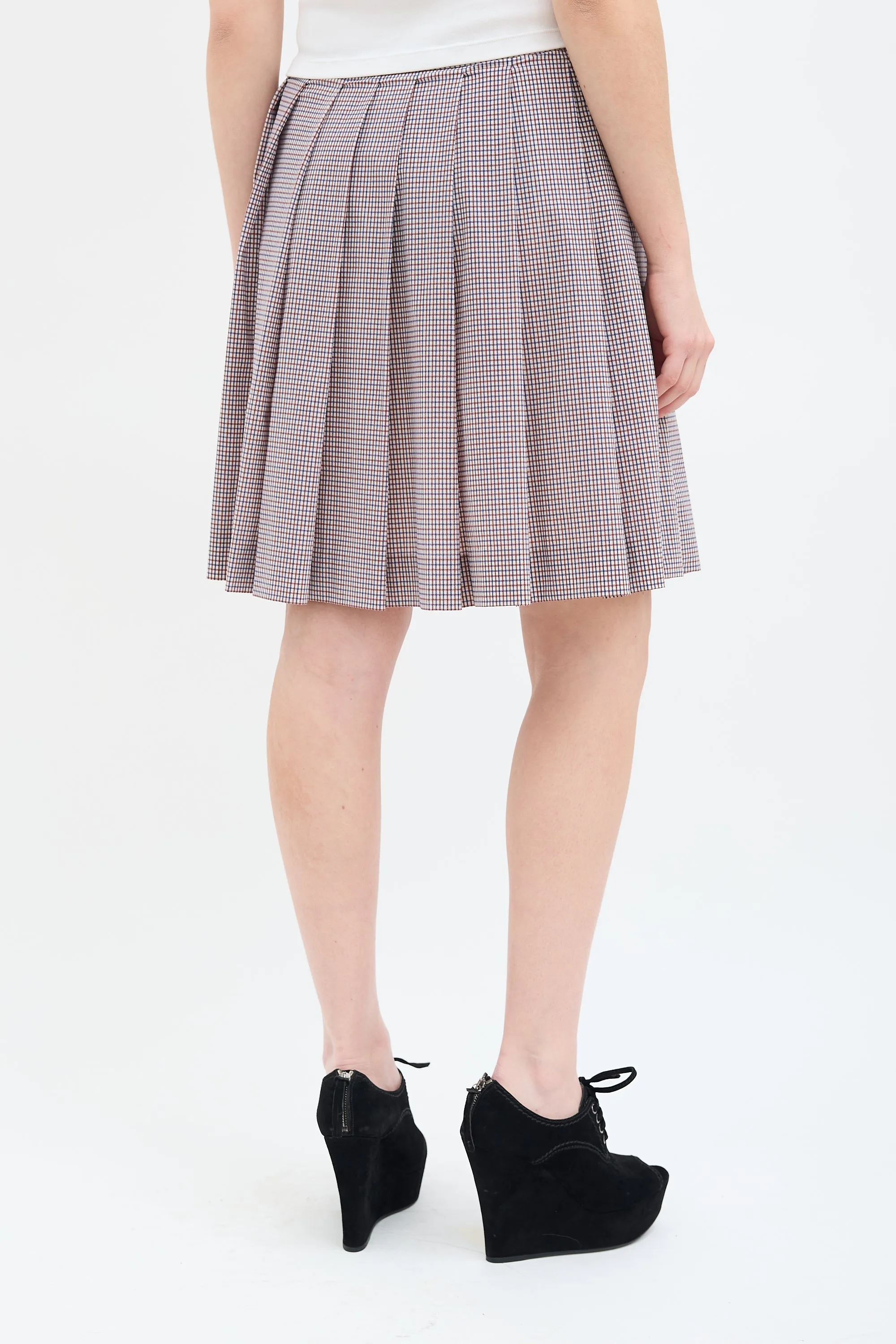 SS 2000 Brown & Multi Check Pleated Skirt