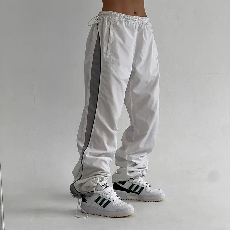 Street Style Stripe Spliced Baggy Trousers Techwear Drawstring Sporty Chic Casual Female Pants Joggers Harajuku 2024