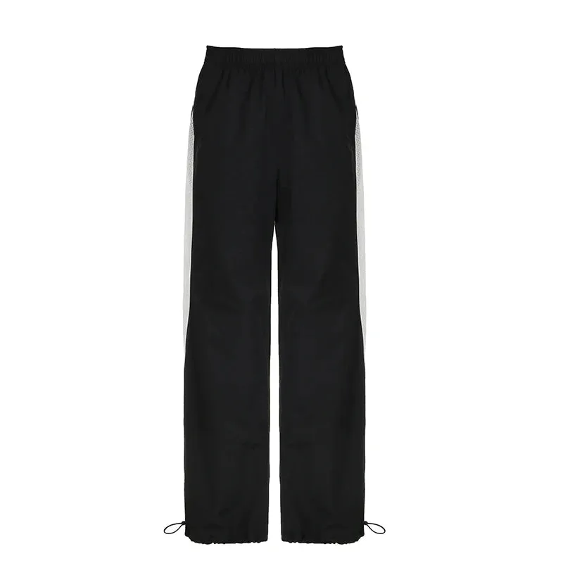 Street Style Stripe Spliced Baggy Trousers Techwear Drawstring Sporty Chic Casual Female Pants Joggers Harajuku 2024