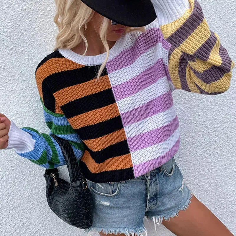 Striped Loose Crewneck Knit Sweater