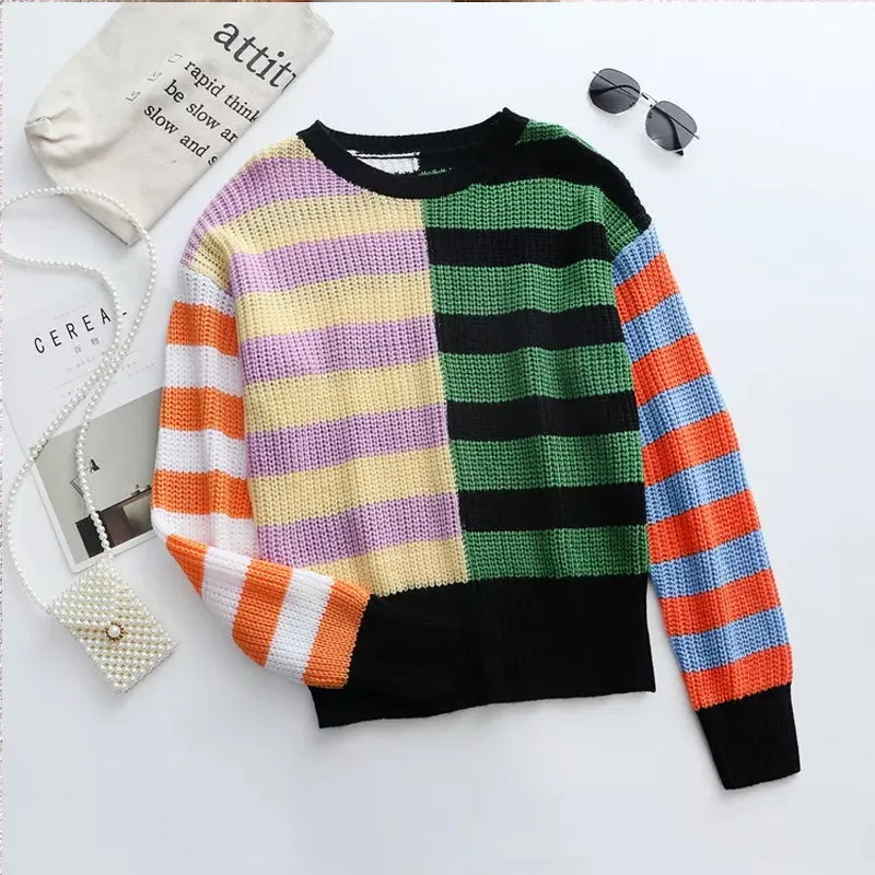 Striped Loose Crewneck Knit Sweater