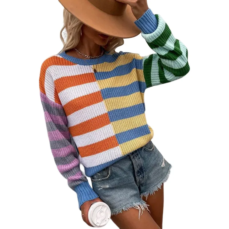 Striped Loose Crewneck Knit Sweater