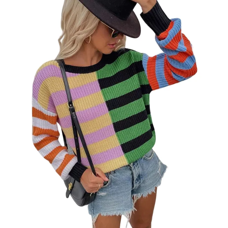 Striped Loose Crewneck Knit Sweater