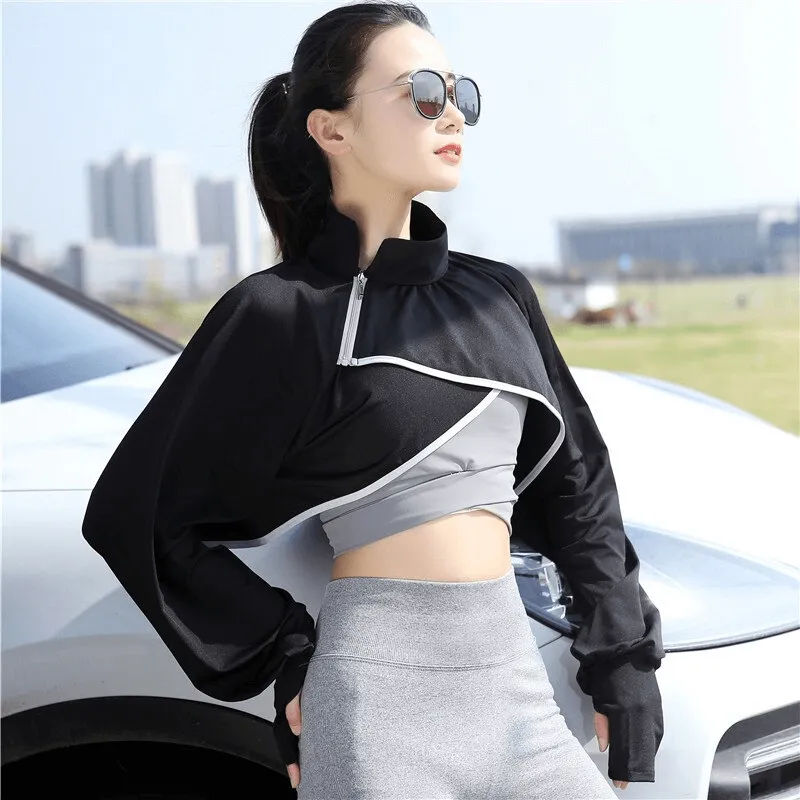 Sun Protection Asymmetric Cropped Women's Jacket with Wide Sleeves - SF1436