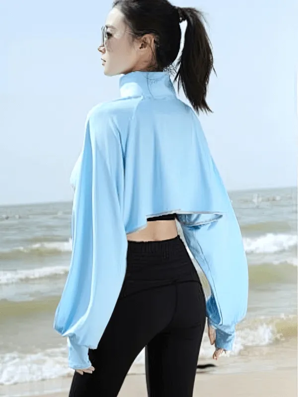 Sun Protection Asymmetric Cropped Women's Jacket with Wide Sleeves - SF1436