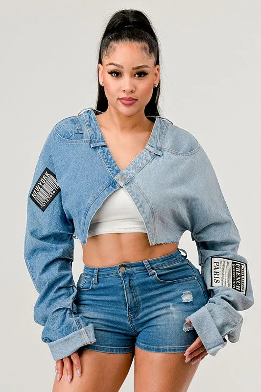 TEEK - Denim Patched X-Contrast Top