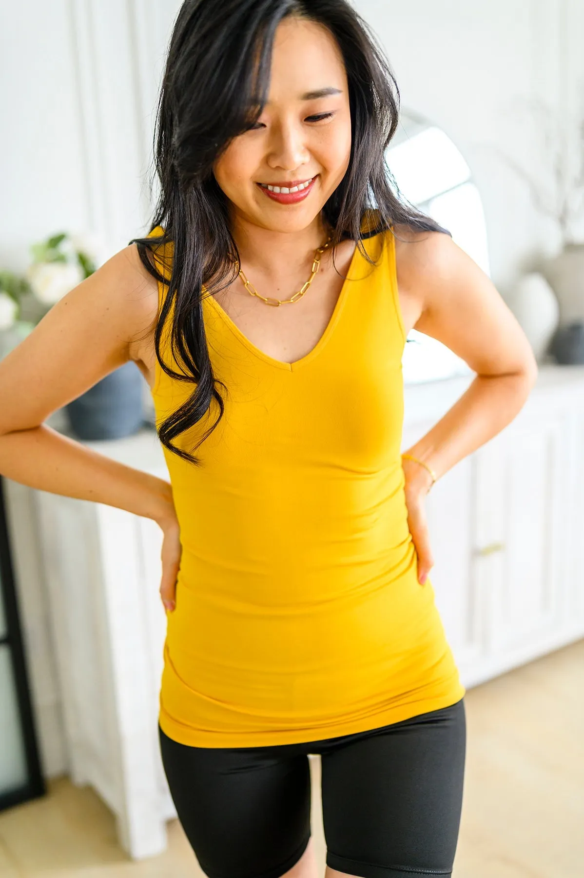 The Basics Reversible Longline Tank in Mustard - Yelete