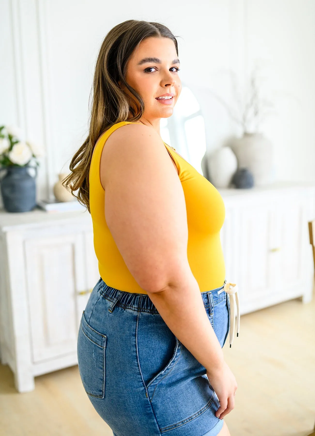 The Basics Reversible Longline Tank in Mustard - Yelete