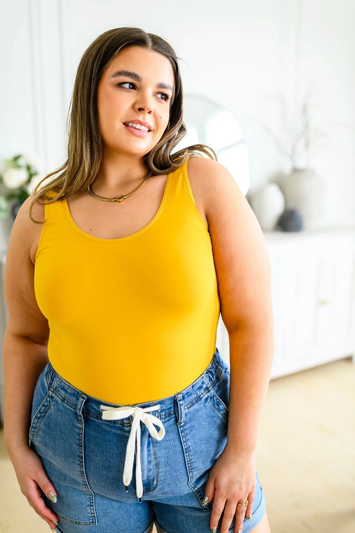 The Basics Reversible Longline Tank in Mustard - Yelete