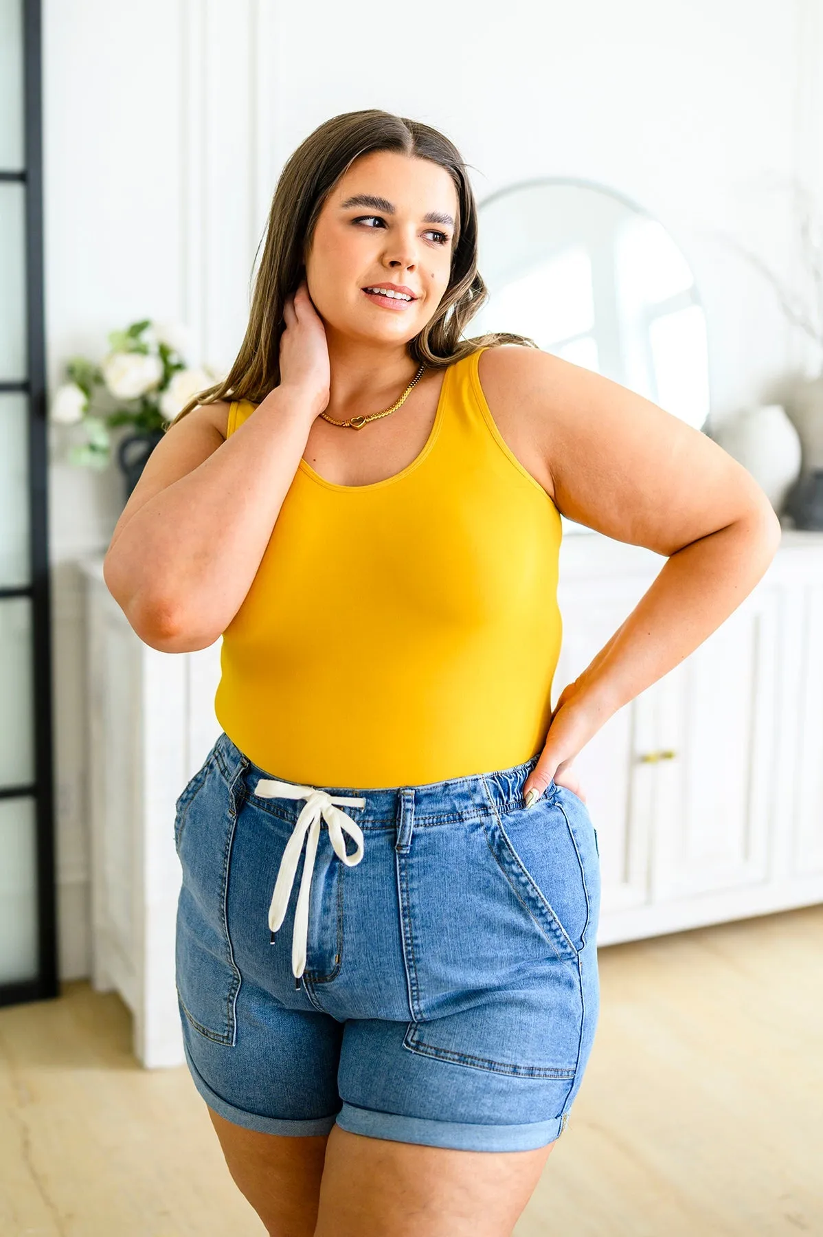 The Basics Reversible Longline Tank in Mustard - Yelete