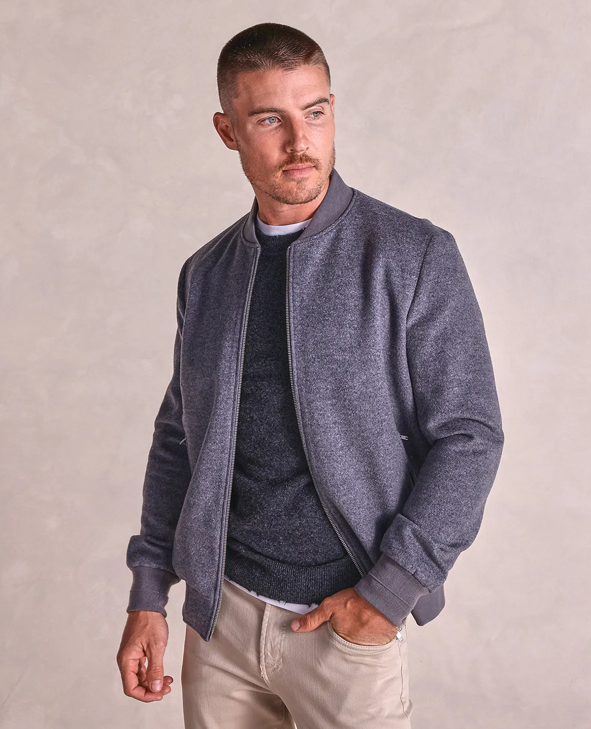 The Bristol - Wool/Cashmere Bomber Jacket - Grey