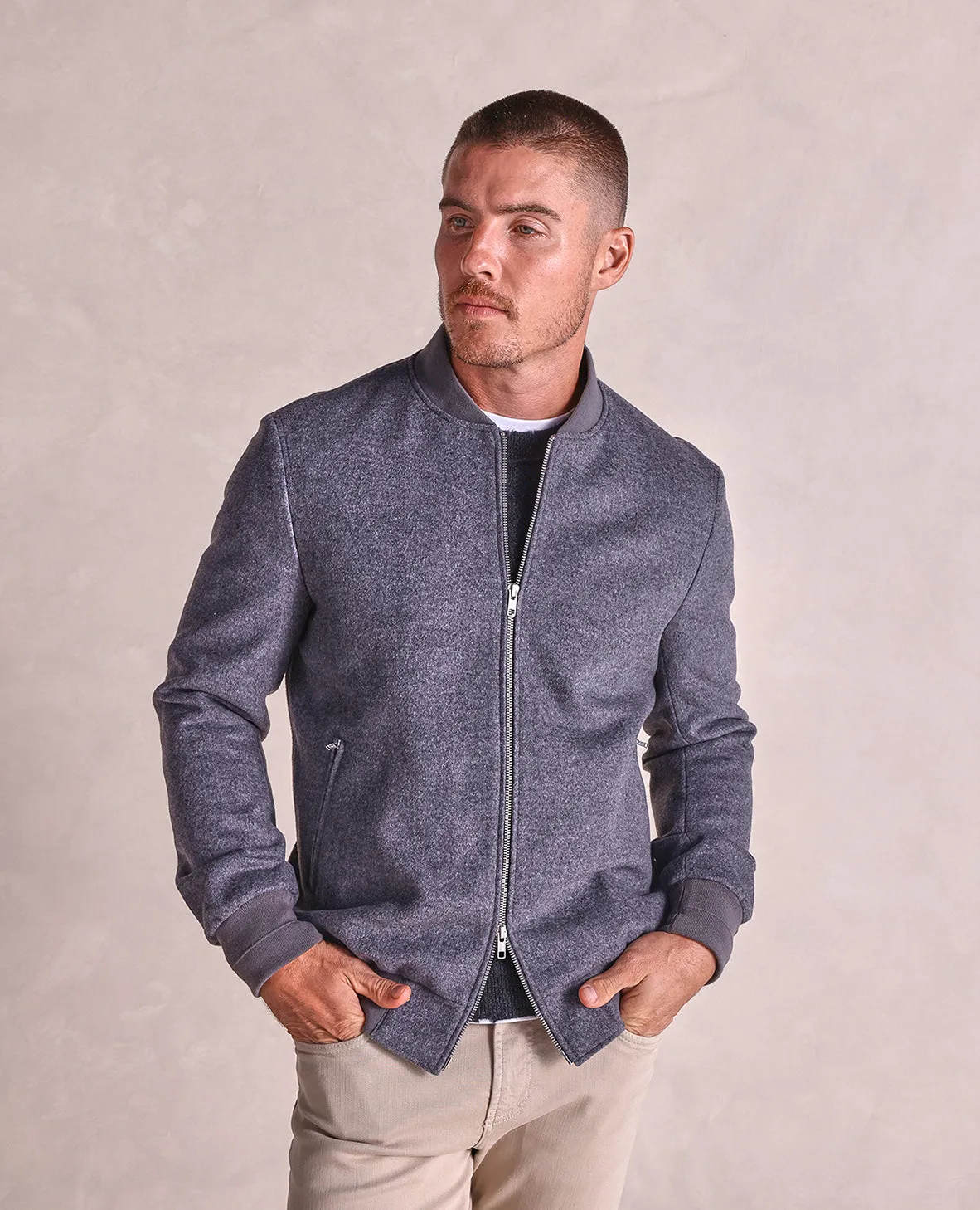 The Bristol - Wool/Cashmere Bomber Jacket - Grey