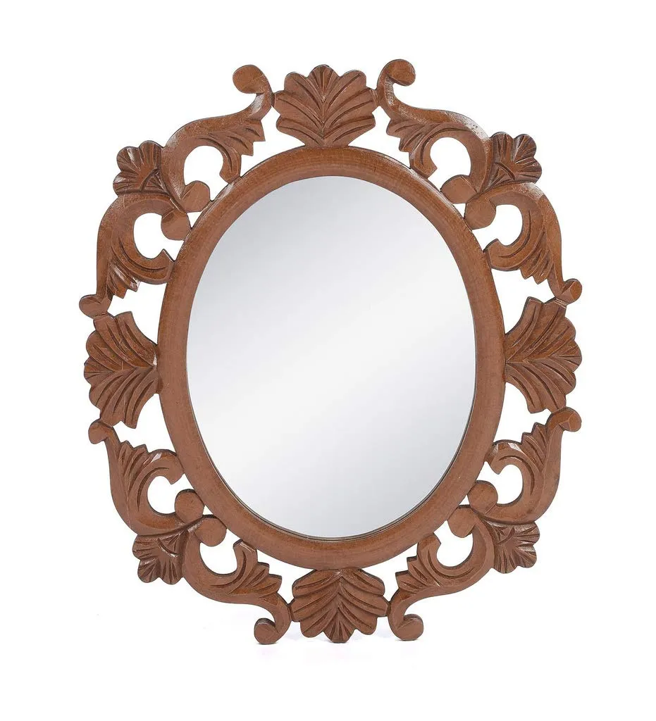 THE URBAN STORE Decorative & Hand Crafted Wooden Oval Shape Vanity Wall Mirror for Living Room, Bathroom, Bedroom (24x20) Inches