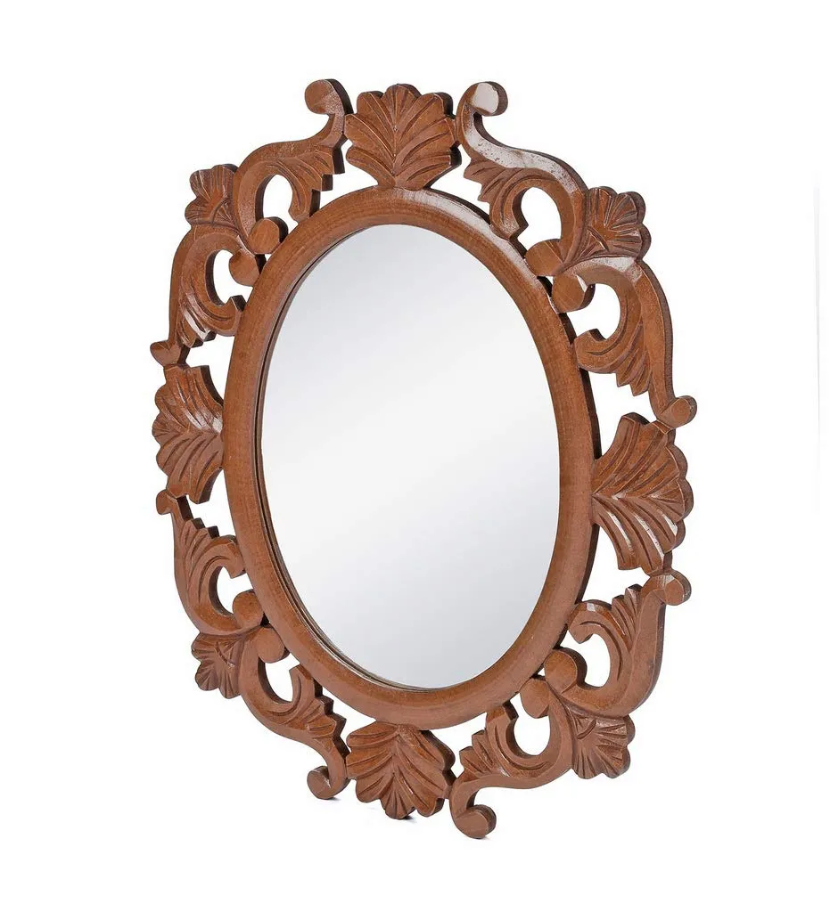 THE URBAN STORE Decorative & Hand Crafted Wooden Oval Shape Vanity Wall Mirror for Living Room, Bathroom, Bedroom (24x20) Inches