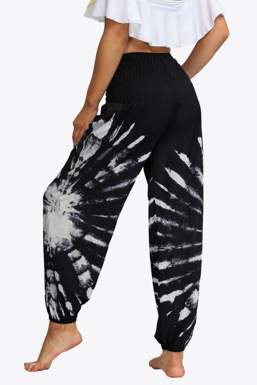 Tie-Dye Smocked Waist Pocket Joggers