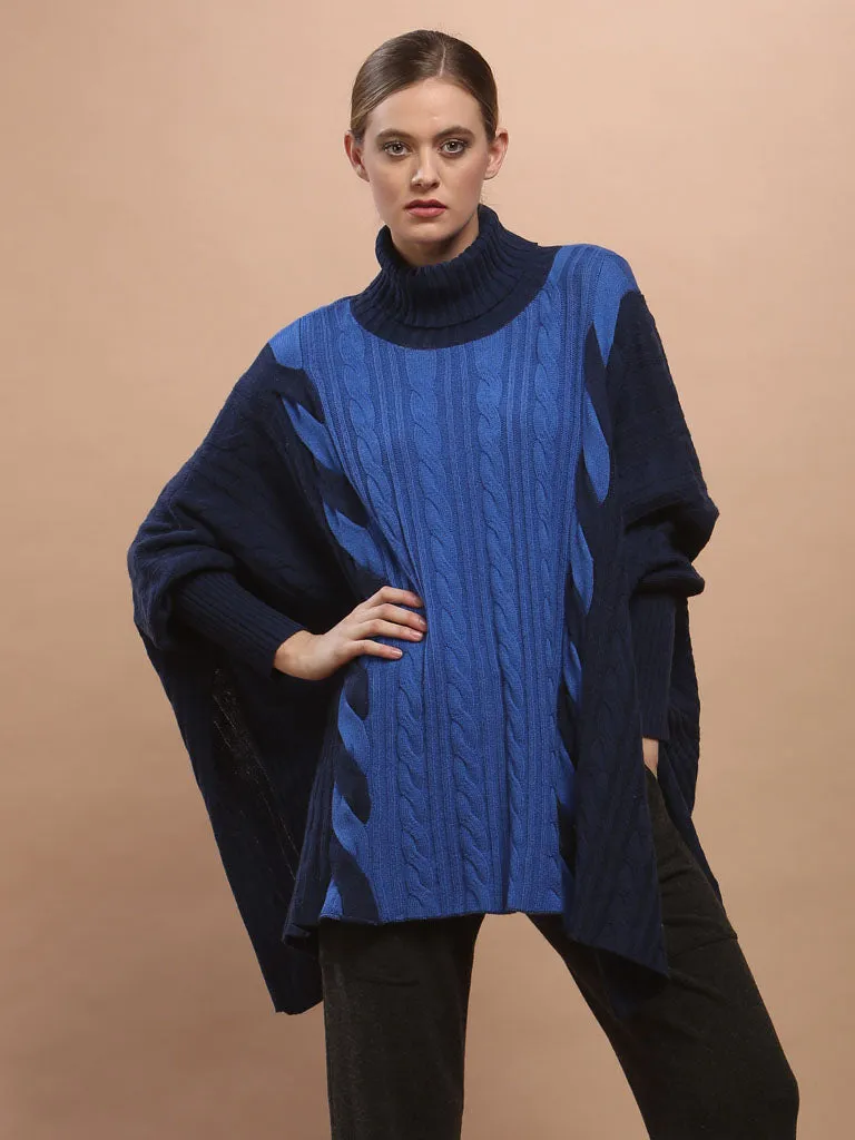 Two-Tone Braided Turtleneck Poncho