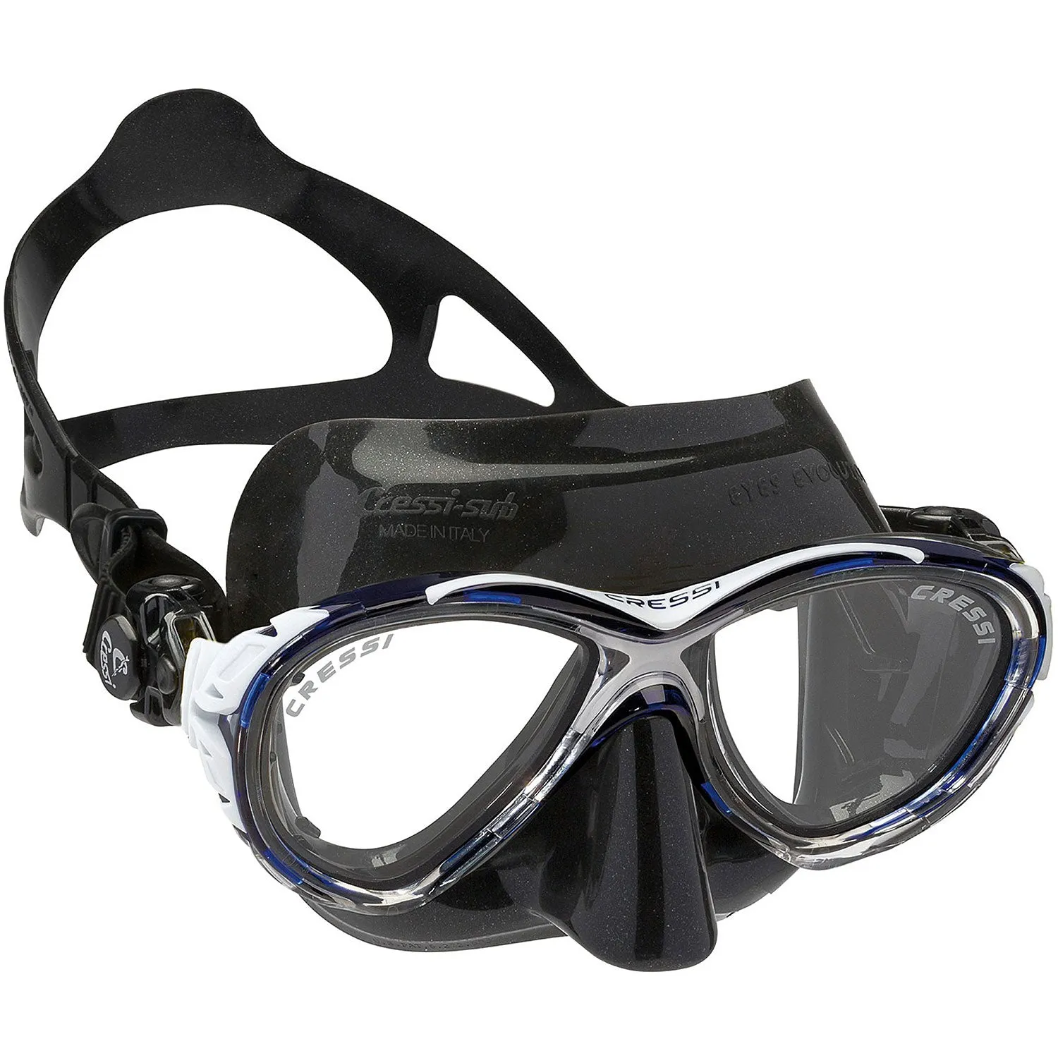 Used Cressi Eyes Evolution Crystal Adult Size Spearfishing Mask-Black / Blue