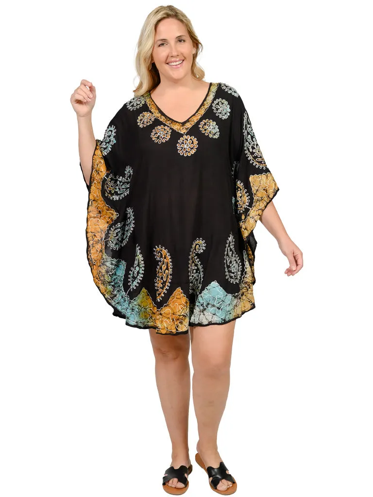 V neck Poncho with printed and embroidered embellishments