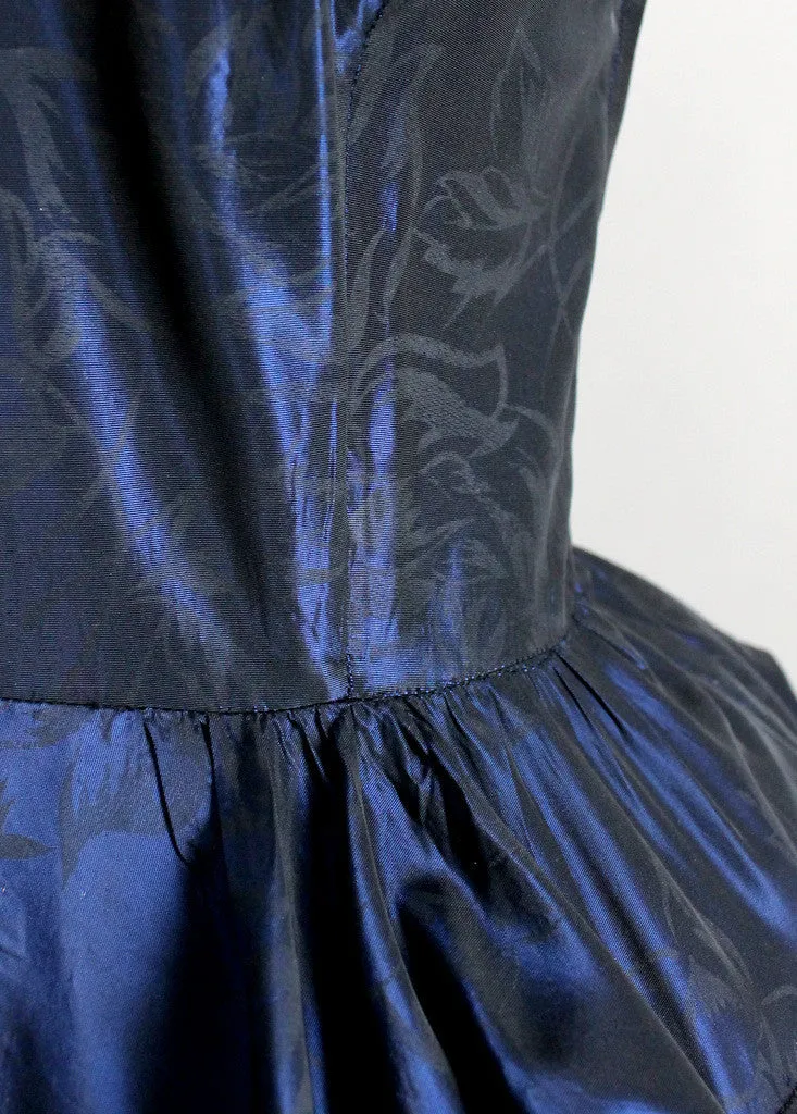 Vintage 1950s Pucker Up Navy Taffeta Party Dress