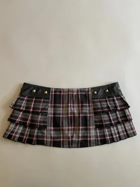 Vintage Lip Service Coated Black and Pink Plaid Peated Hem Micro Mini.